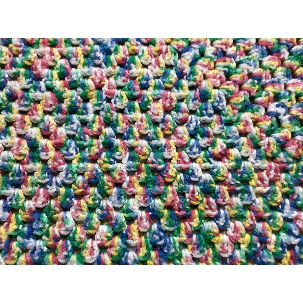 VTG Multi-Color Crochet Afghan Blanket w/ White Border 48